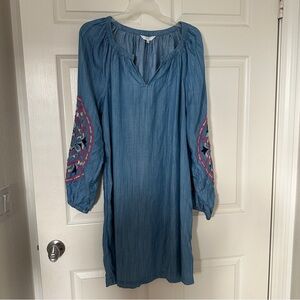 Crown & Ivy Blue Dress with Embroidered Sleeves